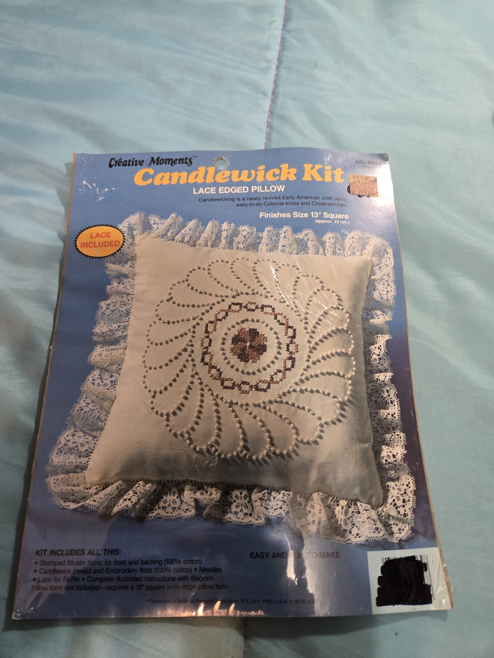 Creative Moments Candlewick Vintage 1983 Lace Edged Pillow 13" Pinwheel #8264